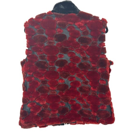 Joseph Ribkoff Trends Vest • Sz 10 M Faux-Fur Patchwork Red Black Funky 90s Edgy - Picture 2 of 6